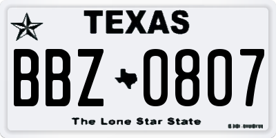 TX license plate BBZ0807