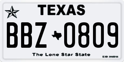 TX license plate BBZ0809