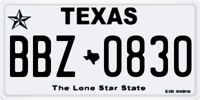TX license plate BBZ0830