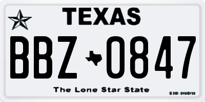 TX license plate BBZ0847