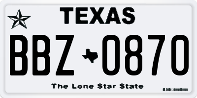 TX license plate BBZ0870