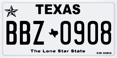 TX license plate BBZ0908