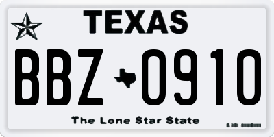 TX license plate BBZ0910