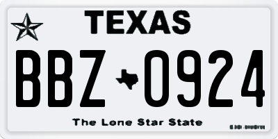 TX license plate BBZ0924