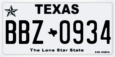 TX license plate BBZ0934