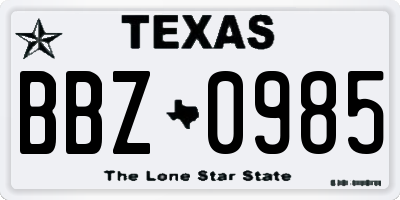TX license plate BBZ0985