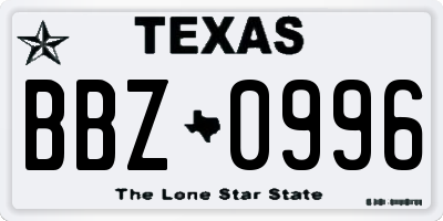 TX license plate BBZ0996