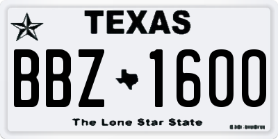 TX license plate BBZ1600
