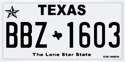 TX license plate BBZ1603