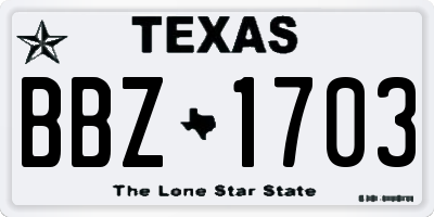 TX license plate BBZ1703