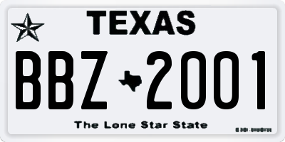 TX license plate BBZ2001