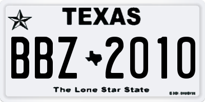 TX license plate BBZ2010