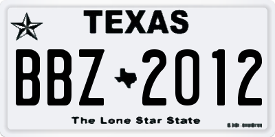 TX license plate BBZ2012