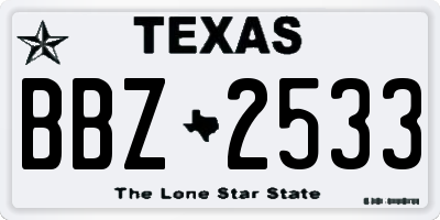 TX license plate BBZ2533