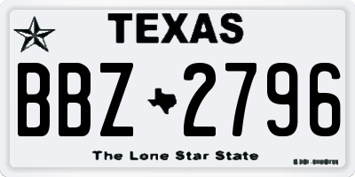 TX license plate BBZ2796