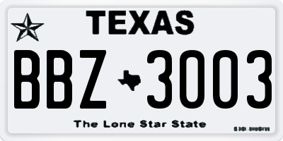 TX license plate BBZ3003