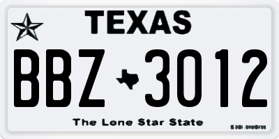 TX license plate BBZ3012