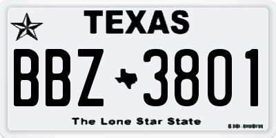 TX license plate BBZ3801