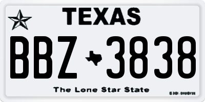 TX license plate BBZ3838