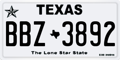 TX license plate BBZ3892