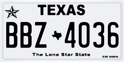 TX license plate BBZ4036