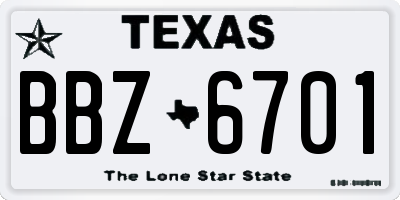 TX license plate BBZ6701