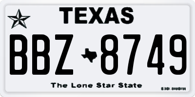 TX license plate BBZ8749