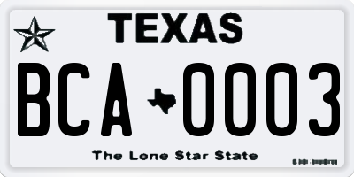 TX license plate BCA0003