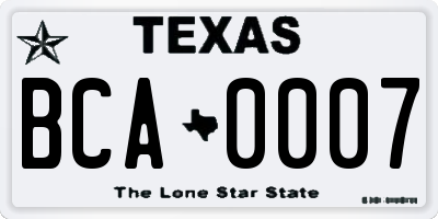 TX license plate BCA0007