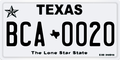 TX license plate BCA0020