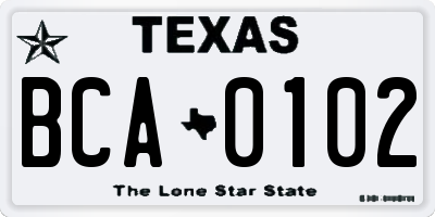 TX license plate BCA0102