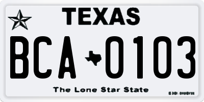 TX license plate BCA0103