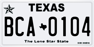 TX license plate BCA0104