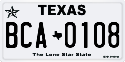 TX license plate BCA0108