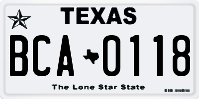 TX license plate BCA0118