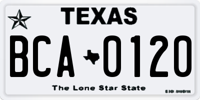 TX license plate BCA0120