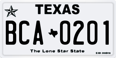 TX license plate BCA0201