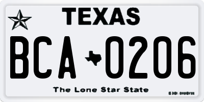 TX license plate BCA0206