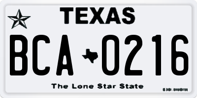 TX license plate BCA0216