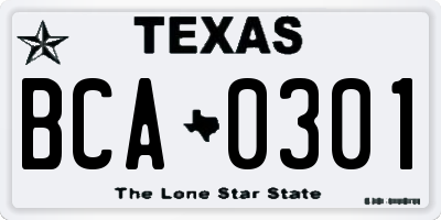 TX license plate BCA0301