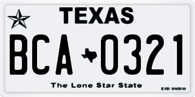 TX license plate BCA0321