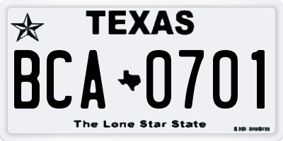 TX license plate BCA0701