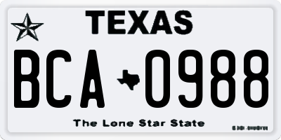 TX license plate BCA0988