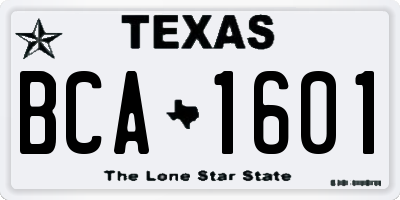 TX license plate BCA1601