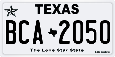 TX license plate BCA2050