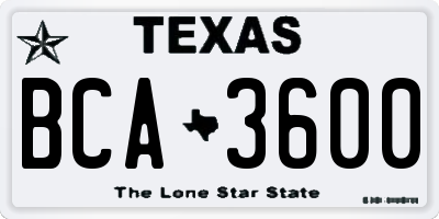 TX license plate BCA3600