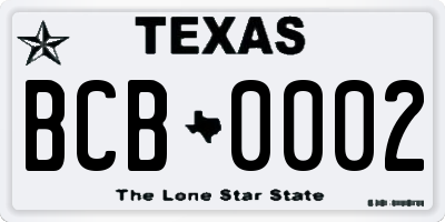 TX license plate BCB0002