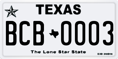 TX license plate BCB0003