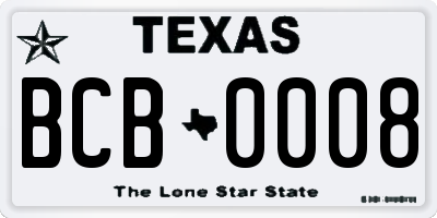 TX license plate BCB0008