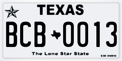 TX license plate BCB0013